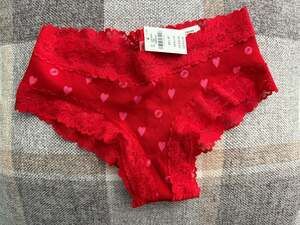 NWT Victoria's Secret PINK Wink Lace-Trim Cheeky Panty Bright Vermillion Hearts